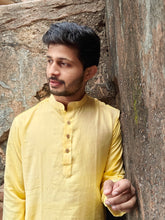 Load image into Gallery viewer, HANDLOOM TWIL COTTON YELLOW LONG KURTA
