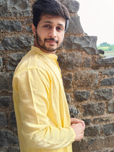 Load image into Gallery viewer, HANDLOOM TWIL COTTON YELLOW LONG KURTA
