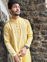 Load image into Gallery viewer, HANDLOOM TWIL COTTON YELLOW LONG KURTA
