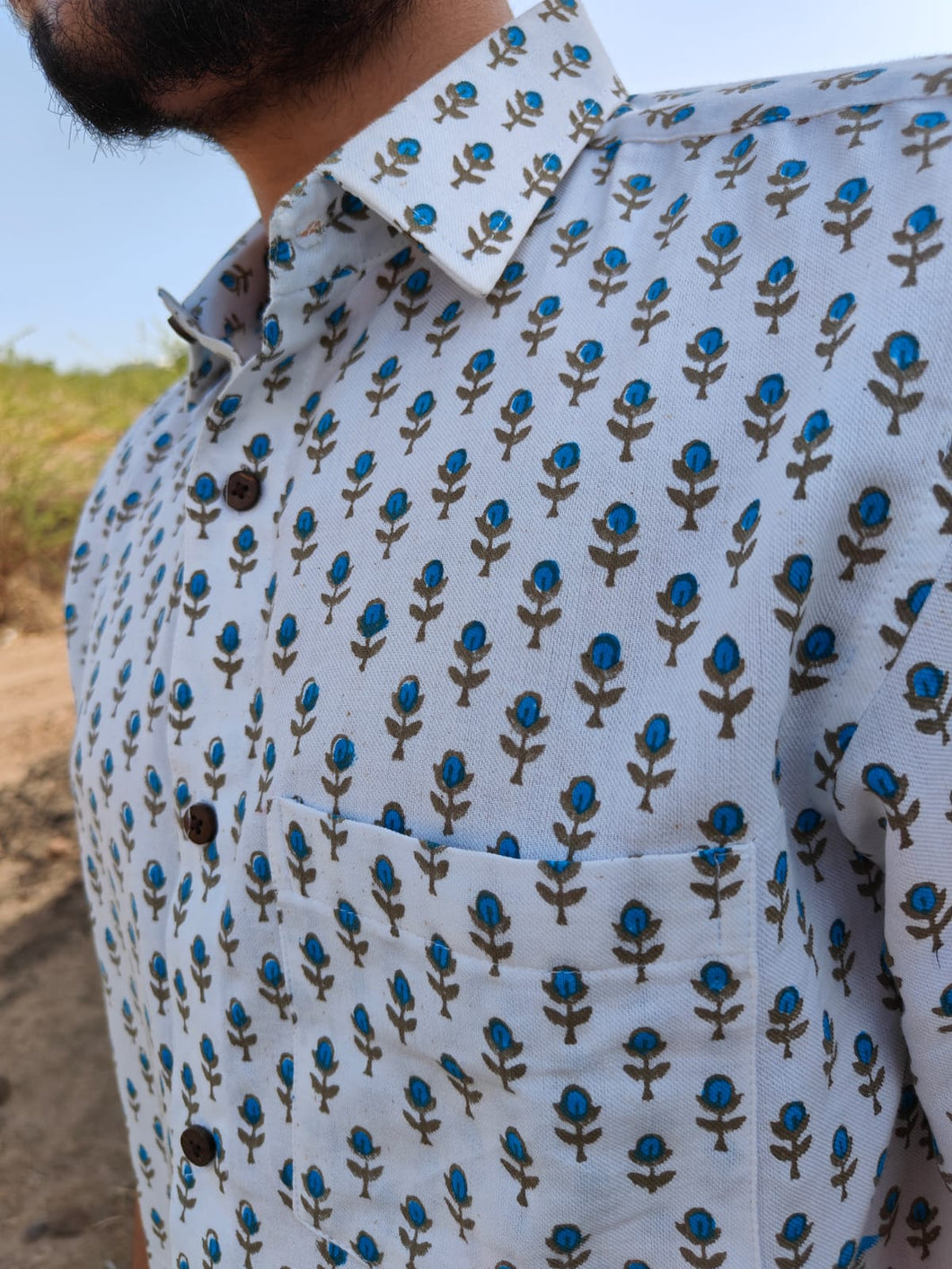 COTTON BLOCK HALF SHIRT