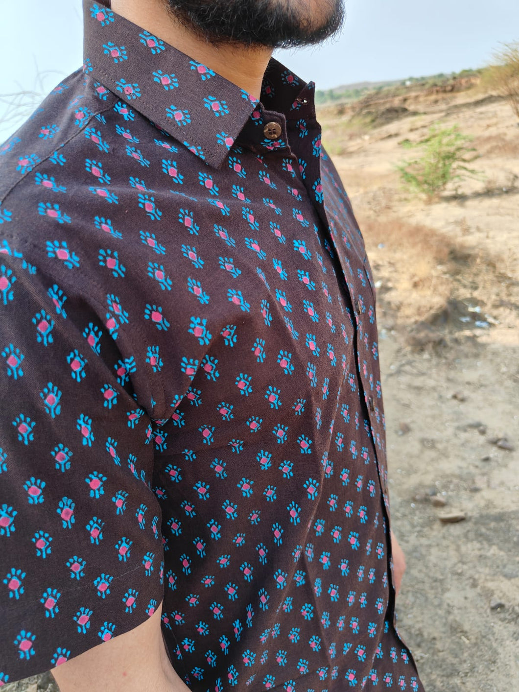 COTTON BLOCK HALF SHIRT